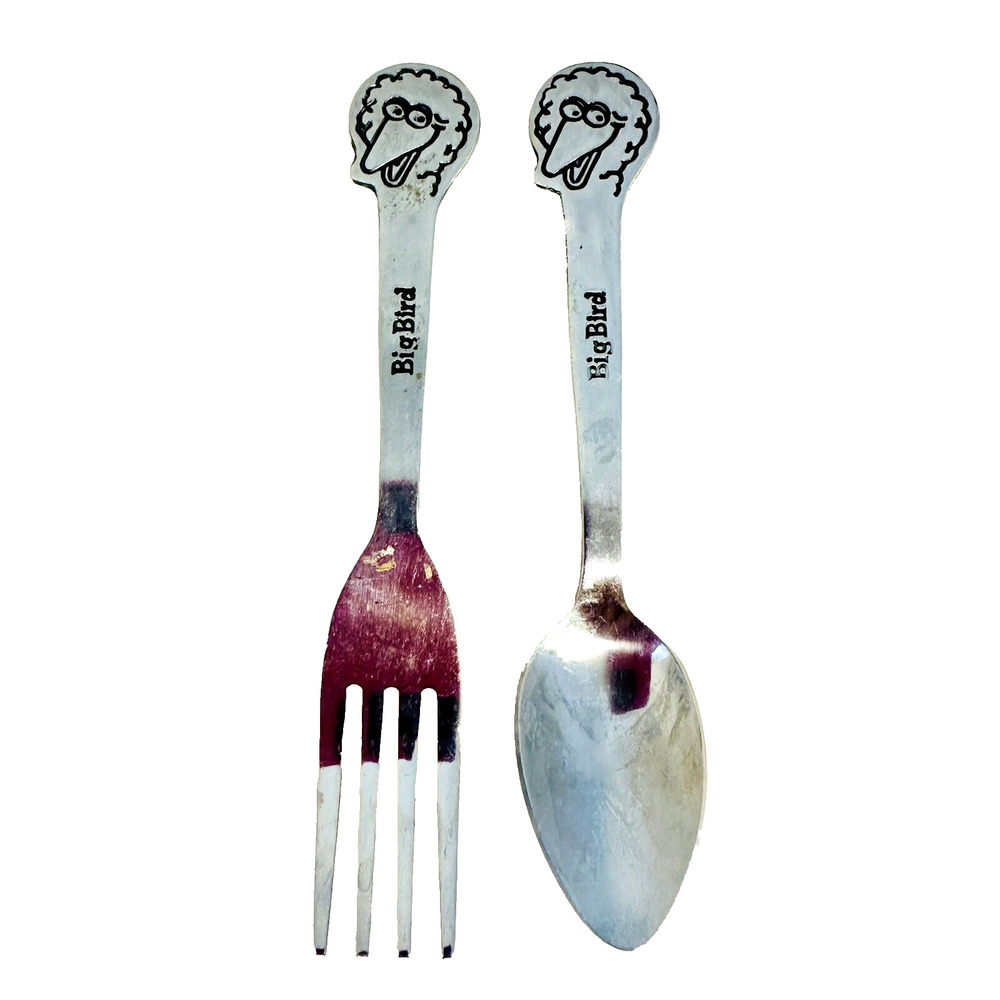 Vintage Big Bird Demand Muppets Inc. Sesame Street Stainless Fork & Spoon-KOREA